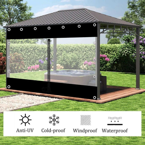 Slick Heavy Duty Clear Pvc Tarp Curtains With Zipper Side, Waterproof Panels For Gazebo Pergola, 11 X 8 Ft Rig with grommets installed.