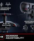 FLEXX Ergonomic Office And Gaming Chair With Lumbar Support, Breathable Mesh Recliner With Headrest And Adjustable Armrests, showing 2D adjustable armrests.