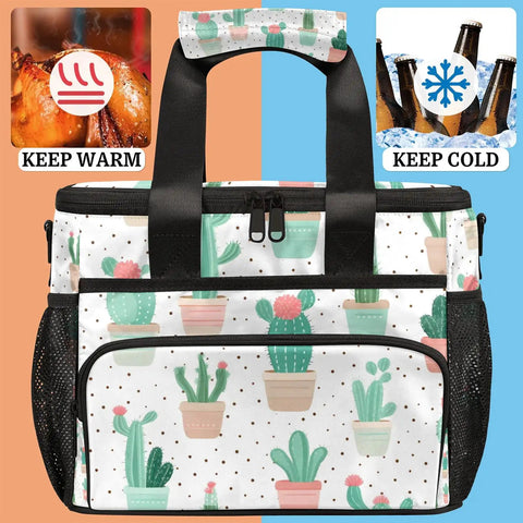 Insulated Picnic Backpack Cooler Tote For Women And Men Large 12x8.7x10 Inch Lunch Bag with cactus design keeps meals fresh