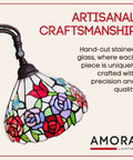 Tiffany Inspired Arched Stained Glass Floor Lamp 62 Inches Tall With Foot Switch Adjustable Shade Handcrafted, red and purple floral design.