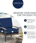 Guide on how to measure a chair for Sapphire Blue Outdoor Foam Adirondack Cushion For Chairs, 21.5 W X 50 L X 2.5 D, water repellent.