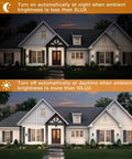 House with Dusk To Dawn Outdoor Wall Lights Up Down Exterior Sconces illuminated at night and off during the day