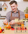 Man preparing salad with Clear Acrylic Cutlery Organizer With Three Compartments Transparent Silverware Caddy in foreground