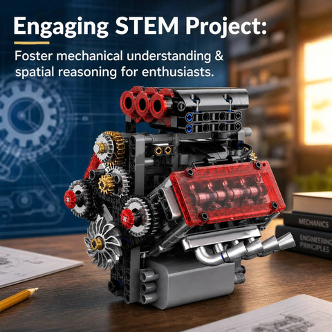 Mechanical V8 Engine Model Kit With Transparent Display 478 Pieces Realistic Piston And Crankshaft Motion Totally Hands On STEM Project Collectible Desk Decor on desk