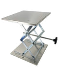 Lab Workhorse Jack Lift Scissor Table in Stainless Steel 12x12 Platform Adjustable Height Up to 18 Inches 55 Pound Load