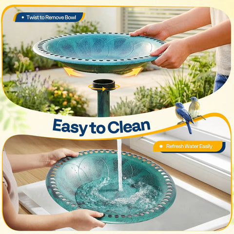 Weatherproof Polyresin Pedestal Bird Bath For Outdoors And Garden 28 Inch Tall With A 20 Inch Bowl Green Durable Stable