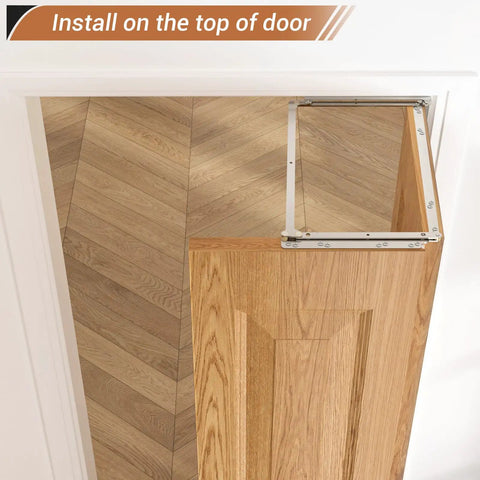 Top Notch Concealed Bifold Barn Door Hardware Kit With Slick Stainless Steel Track for installation above door frame.