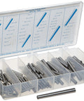 Pro Grade Carbon Steel Taper Pin Assortment 100 Pieces With Case Plain Finish Inch Size For DIY And Shop Easy Storage And Precision Alignment Kit