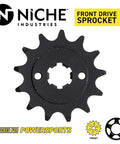 Front drive sprocket for Yamaha Blaster YFS200 from the drive sprocket and chain combo kit, showing black metal gear for off-road use.