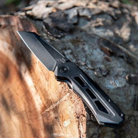 Titanium Pocket Knife With M390 Powder Steel Blade For Everyday Carry Thumb Hole EDC Folding Knife Three Point Zero Seven Inch Blade Three Point Eight Ounce Weight Durable Rough And Ready For Hard Use