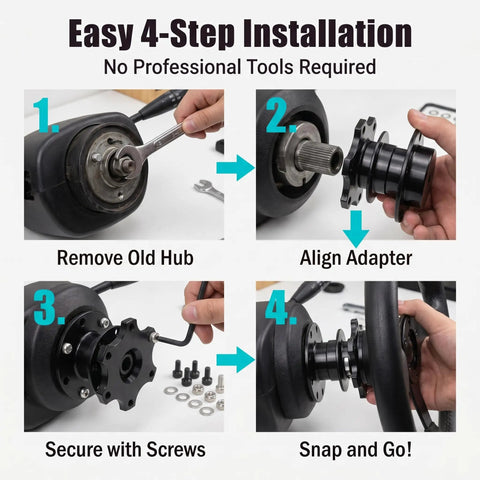 Shred The Pavement With This Universal Quick Release Steering Wheel Hub Adapter installation process showing step-by-step guide.