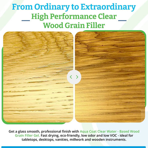 Hella Smooth Water Based Wood Grain Filler Gel With Easy Sanding And Rapid Dry Time on oak wood, showing smooth finish comparison.