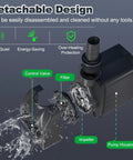 Submersible Pump 400GPH Ultra Quiet With Overheating Protection, detachable design illustration, showing control valve and impeller