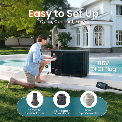 Super Slick 35000 BTU Inverter Pool Heat Pump For Above Ground Or Inground Pools With Smart Wifi Control And Hella Efficient Electric Heating Technology Keep The Water Nice And Warm This Summer