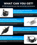 Image showing components from the Upgraded Dryer Heating Element Replacement Kit DC47-00019A with Thermal Fuse Thermostat and Thermistor for compatible dryers, includes DC96-00887A, DC47-00016A, DC47-00018A, DC32-00007A parts.