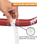 Checking diameter of Upturn High Rise Mountain Bike Handlebar 35mm Clamp 800mm Wide 75mm Rise Alloy Riser Bar with tape measure.