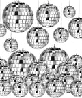 20 Piece Mini Mirror Disco Balls Set With Rope Assorted Silver Reflective Party Decor For 70s Weddings Dance Floors And Music Events In Sizes From 1.2 To 2.4 Inches displayed with varying sizes and reflective silver surface