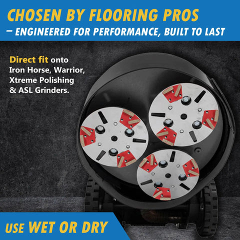 Trapezoidal Diamond Grinding Discs For Concrete And Stone Medium Bond 30 And 40 Grit Non Threaded Holes 3 X 8mm Set Of 3