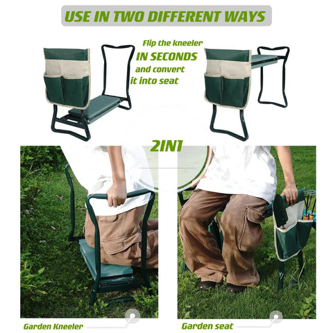 Garden Kneeler And Seat With Thick Cushioned Kneeling Pad Heavy Duty Bench For Kneeling And Sitting Prevents Knee And Back Pain Includes Pouch Bag Green Gift For Gardeners Dads And Moms Go To Must Have For Garden Work