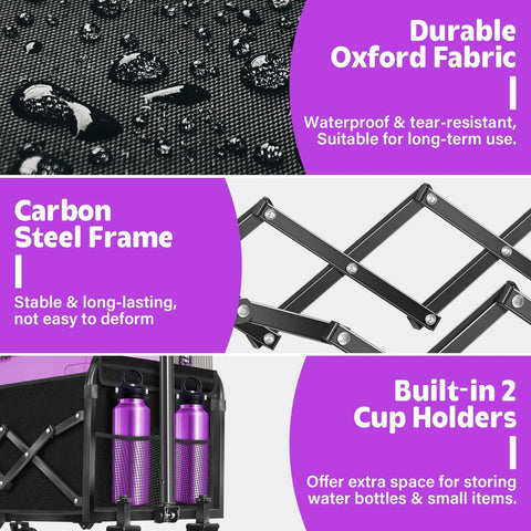 Durable Oxford fabric and carbon steel frame of foldable wagon cart, feature built-in drink holders
