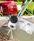 Fuel Tank Kit A350000300 Compatible With Mantis 2 Cycle Engines with Three Hole Grommet and Three Fuel Hoses shown with garden tool