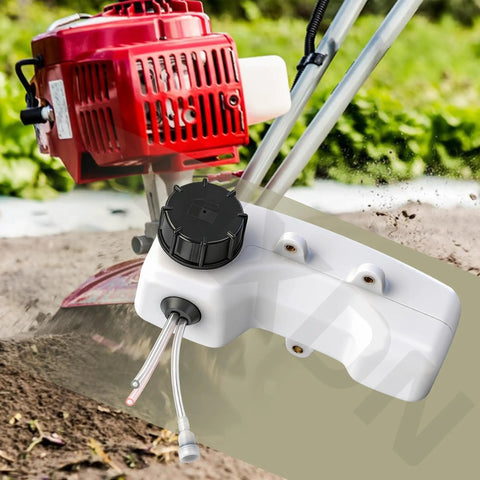 Fuel Tank Kit A350000300 Compatible With Mantis 2 Cycle Engines with Three Hole Grommet and Three Fuel Hoses shown with garden tool