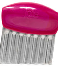 Joie crinkle cutter knife with pink handle and stainless steel wavy blade.