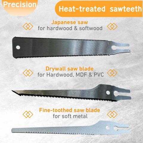 Image of three saw blades for All In One 4 Piece Miter Box And Saw Set With A 2.68 By 12 Inch Box And Three Blades For Precise Miter And Bevel Cuts