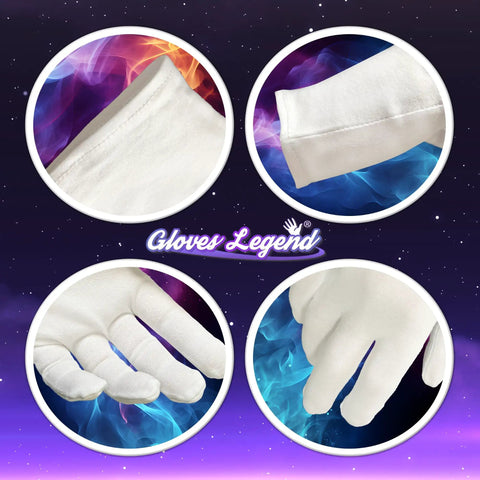 XL White 100 Percent Cotton Safety Gloves For Work And Jewelry Coin Art Handling Inspection Men 6 Pairs 12 Gloves close-up