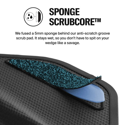 Close-up of Ultimate Golf Towel With Built In Scrub Core Pad And Quick Release Magnetic Tablet For Safe Groove Cleaning