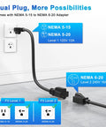 Portable Tesla EV Charger Level 1 And Level 2 16A With 21FT Cable and NEMA 5-15 to 6-20 adapters connected to wall outlets