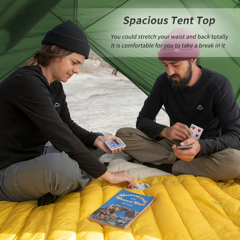 People playing cards inside Mongar 2 Person Backpacking Tent For 3 Season Camping Ultralight Freestanding Double Layer Shelter