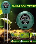 Soil Tester 3 In 1 Moisture Meter Light And pH Meter For Home Garden Lawn Farm Indoor Outdoor Use with test diagrams.