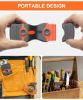 2-In-1 Razor Scraper Set With 30 Blades shown with tools in tool belt and workshop, highlighting portable design.