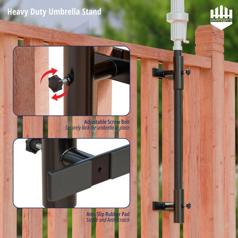 Beefy Adjustable Patio Umbrella Stand For Deck Railing Mounts Heavy Duty Steel Base With Clip Clamp Outdoor Umbrella Holder