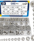 345 Piece SAE Hex Nut and Lock Nut Kit in 304 Stainless Steel with 136 Lock Nuts and 209 Hex Nuts in a storage box