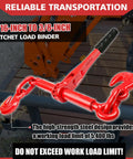Heavy Duty Ratchet Chain Binders 5/16 To 3/8 Inch 5400 Lbs Safe Working Load 4 Pack With 2 Grab Hooks Tie Downs For Grade 70 Transport Chain Weatherproof Red Shell 15 Inch Handle Towing Ready, shown with steel design and working load details.