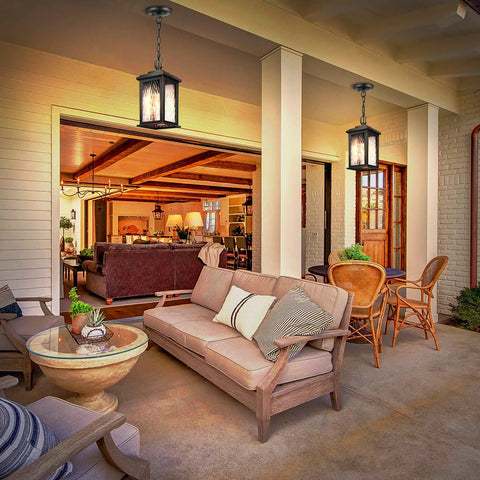 Outdoor Pendant Light Fixture for Porch and Front Door, Farmhouse Exterior Hanging Lantern with Adjustable Chain in living area