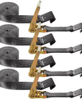 Heavy Duty 4 Pack 2 Inch Ratchet Straps With Durable Flat Hooks For Secure Cargo Tie Downs On Trucks And Flatbeds, stealth black color.