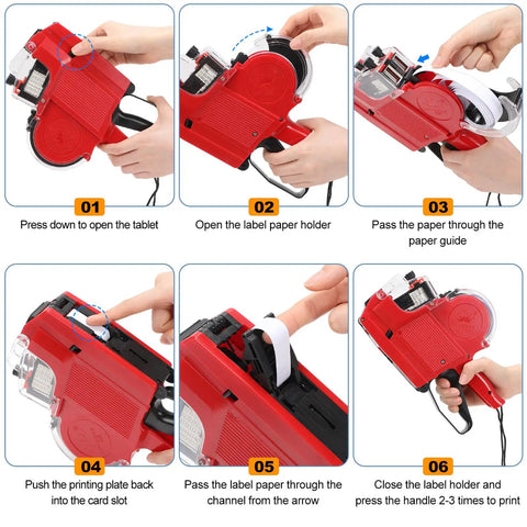 Instructions for using Three Set Price Gun Labeler Kit With Fifteen Thousand Blank White Labels And Three Ink Rolls Date Gun