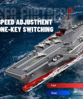 Remote Control Warship And Battleship Boat with 2.4G Control, Twin Motor in action on water, showcasing speed adjustment feature.