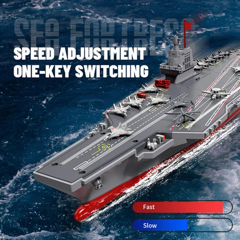 Remote Control Warship And Battleship Boat with 2.4G Control, Twin Motor in action on water, showcasing speed adjustment feature.