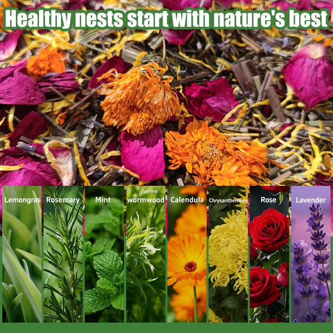 Chicken Nesting Herbs 42oz Bulk Bag For Laying Boost And Cozy Hens, Lavender Rose Marigold Scent Attracts Hens Image.