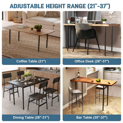Heavy Duty Adjustable Desk Legs Set Of 4 For DIY Office Tables From 24 To 37 Inches With Leveling Feet, used for various tables.