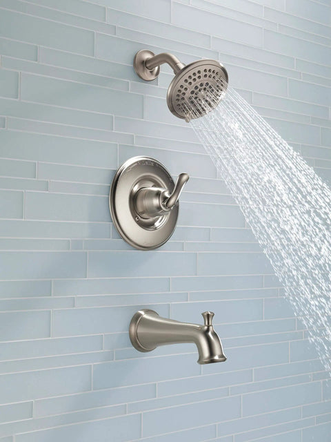 Linden 14 Series Tub and Shower Trim Kit With 5 Spray Touch Clean Shower Head In Chrome Finish