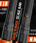 Close-up of dual scale readout on Half Inch Drive Torque Wrench Workhorse with 10-180 ft-lb and 13.6-244 Nm measurements