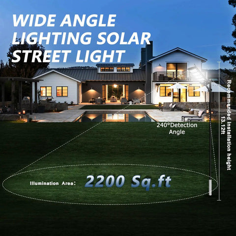 Outdoor Solar Flood Lights With Motion Sensor And Remote Control illuminating a garden at night with a wide angle