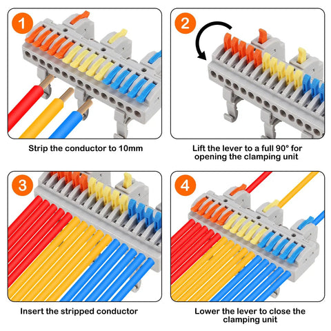 Premium Din Rail Terminal Blocks With No Sweat Quick Wiring Push In Connectors For 28 To 12 AWG Cables installation steps.