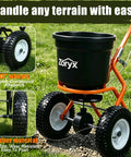 Heavy Duty Walk Behind Broadcast Spreader For Fertilizer Seed And Salt With Anti Clog Hopper Rain Cover 50 Pound Capacity