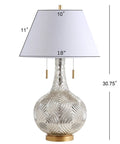Mercury Silver And Gold Two Light Gourd Glass LED Table Lamp With White Linen Shade For Living Room Contemporary Glass Accent Lighting